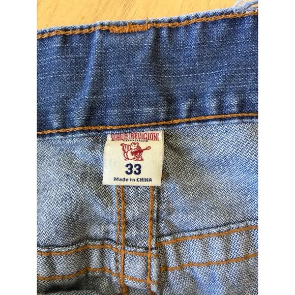 True Religion Skinny Flap Orange Stitch Jeans Mens 33 X 33 Red Distressed Thrash - Picture 7 of 16